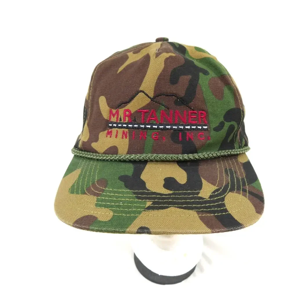 Mr. Tanner Mining Inc Hat Woodland Camo Rope Trucker Green San Sun SnapBack 90s